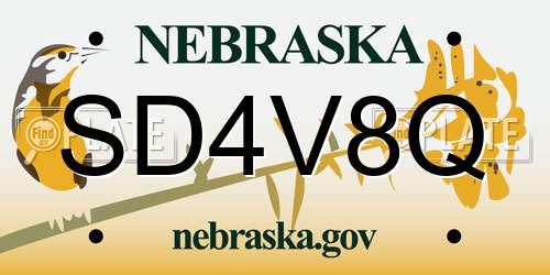 SD4V8Q Nebraska License Plate