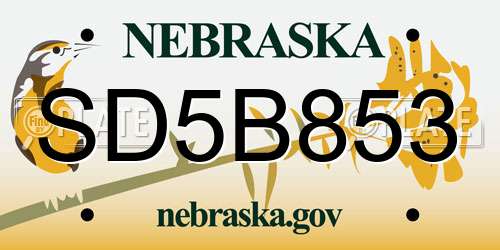 SD5B853 Nebraska License Plate