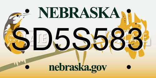 SD5S583 Nebraska License Plate