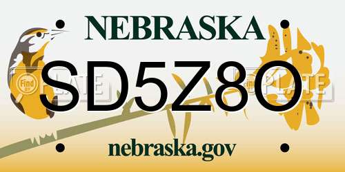 SD5Z8O Nebraska License Plate