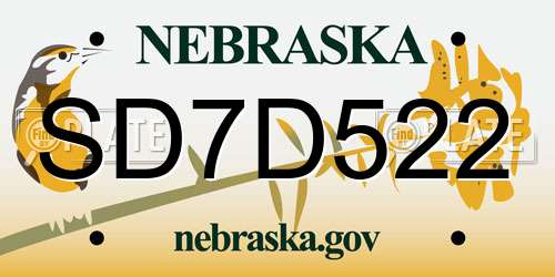 SD7D522 Nebraska License Plate