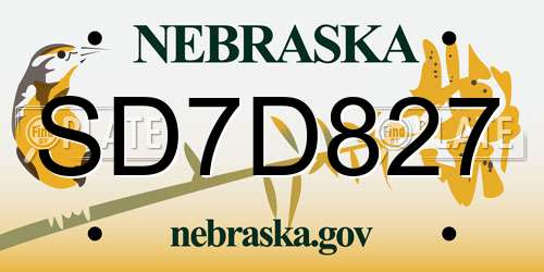 SD7D827 Nebraska License Plate
