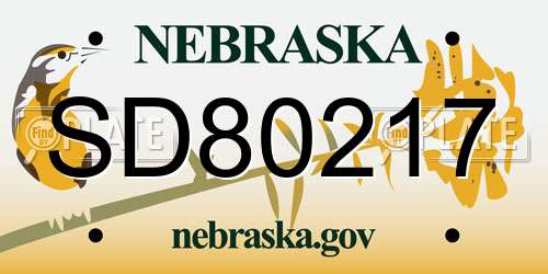 SD80217 Nebraska License Plate