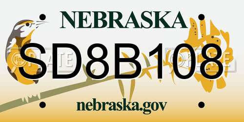 SD8B108 Nebraska License Plate