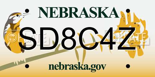SD8C4Z Nebraska License Plate
