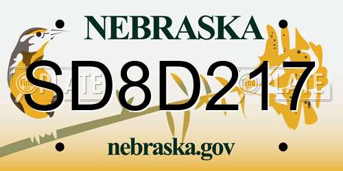 SD8D217 Nebraska License Plate