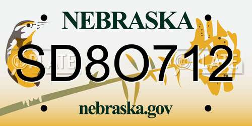 SD8O712 Nebraska License Plate