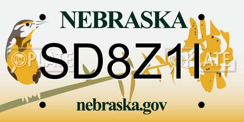 SD8Z1I Nebraska License Plate