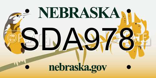 SDA978 Nebraska License Plate
