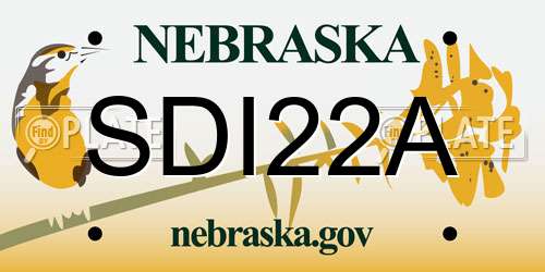 SDI22A Nebraska License Plate