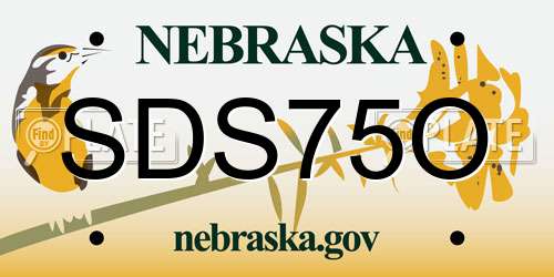 SDS75O Nebraska License Plate