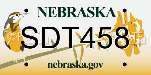 SDT458 Nebraska License Plate