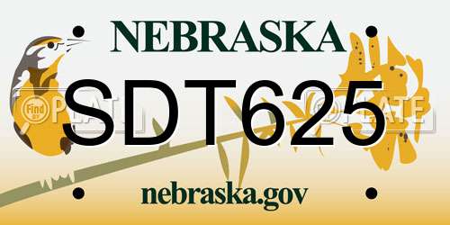 SDT625 Nebraska License Plate
