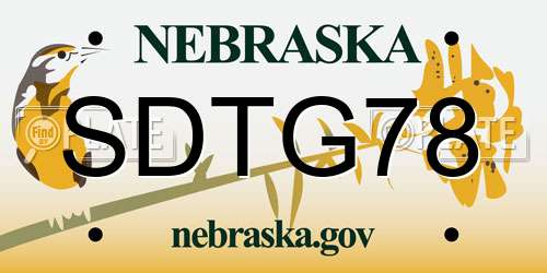 SDTG78 Nebraska License Plate