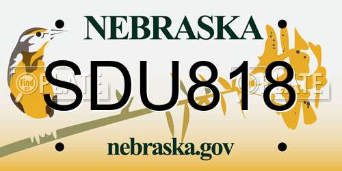 SDU818 Nebraska License Plate