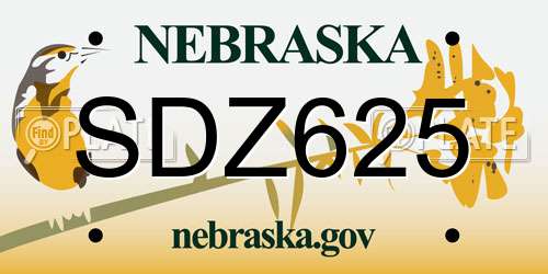 SDZ625 Nebraska License Plate