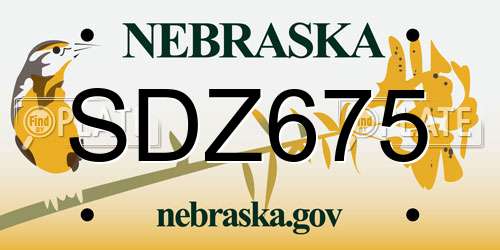 SDZ675 Nebraska License Plate