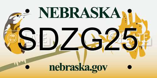 SDZG25 Nebraska License Plate
