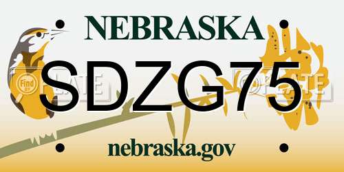SDZG75 Nebraska License Plate