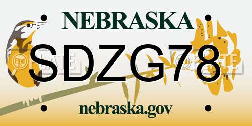 SDZG78 Nebraska License Plate