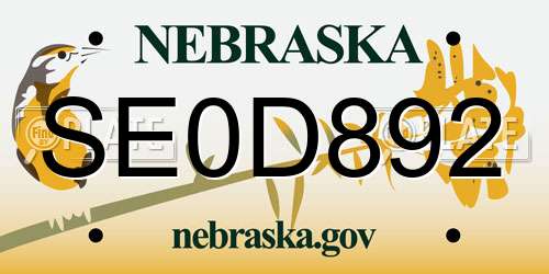 SE0D892 Nebraska License Plate