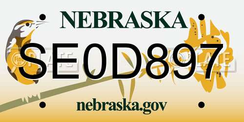 SE0D897 Nebraska License Plate