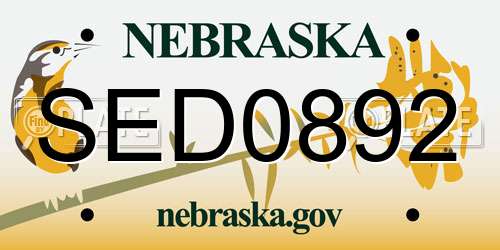SED0892 Nebraska License Plate