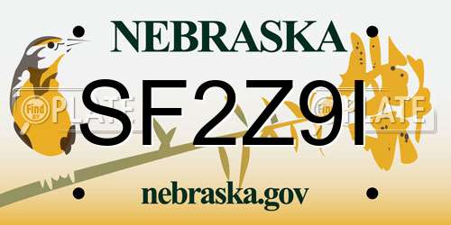 SF2Z9I Nebraska License Plate