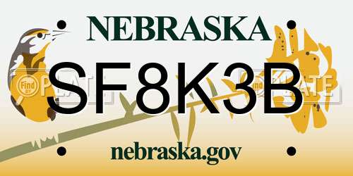 SF8K3B Nebraska License Plate