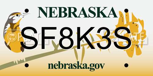 SF8K3S Nebraska License Plate
