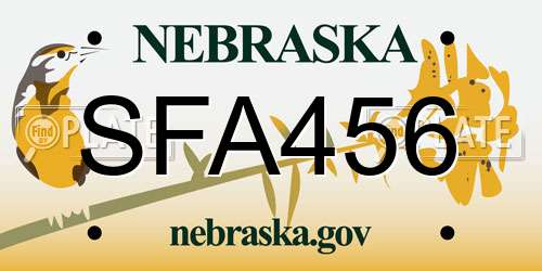 SFA456 Nebraska License Plate