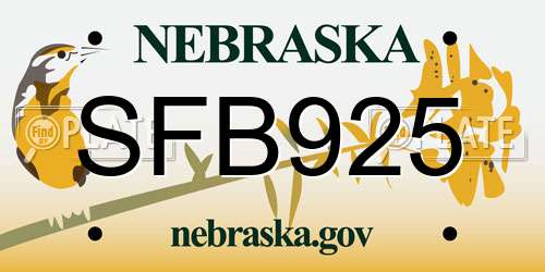 SFB925 Nebraska License Plate