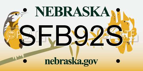 SFB92S Nebraska License Plate
