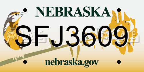 SFJ3609 Nebraska License Plate