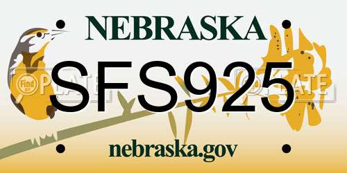 SFS925 Nebraska License Plate