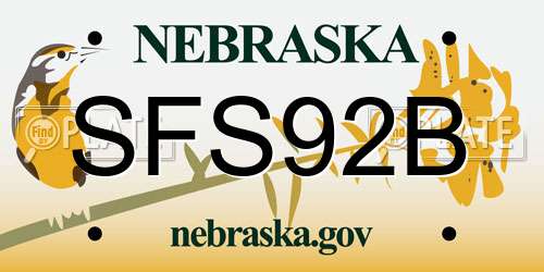 SFS92B Nebraska License Plate