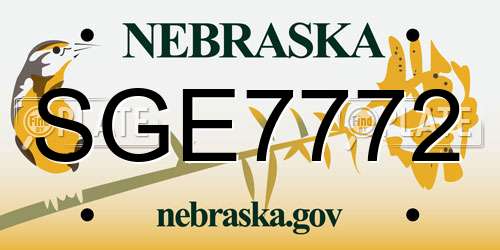 SGE7772 Nebraska License Plate
