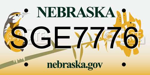 SGE7776 Nebraska License Plate