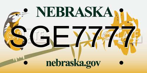 SGE7777 Nebraska License Plate