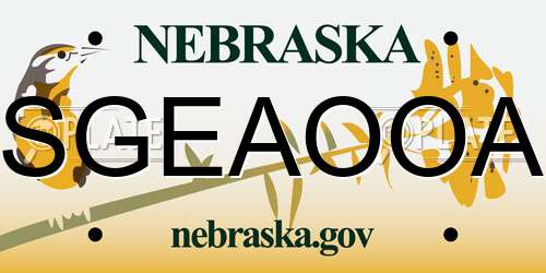 SGEAOOA Nebraska License Plate