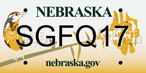 SGFQ17 Nebraska License Plate