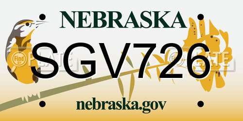 SGV726 Nebraska License Plate