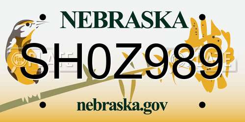 SH0Z989 Nebraska License Plate