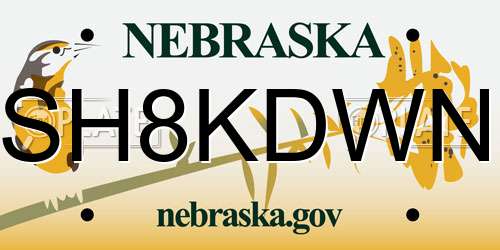 SH8KDWN Nebraska License Plate