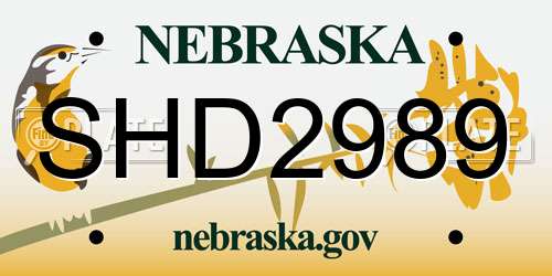 SHD2989 Nebraska License Plate