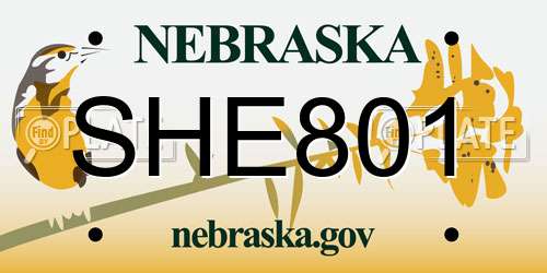 SHE801 Nebraska License Plate