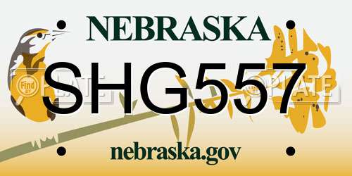 SHG557 Nebraska License Plate