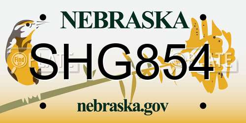 SHG854 Nebraska License Plate