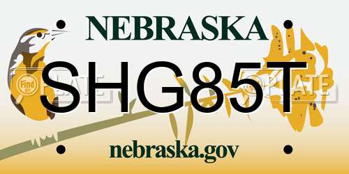 SHG85T Nebraska License Plate