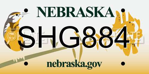 SHG884 Nebraska License Plate